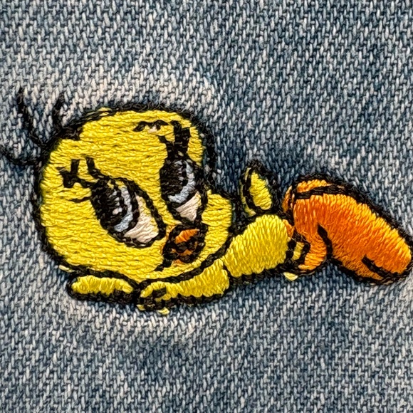 Vintage 2000 Looney Tunes Tweety Bird Denim Button Up Shirt Women 14/16W - Picture 6 of 13